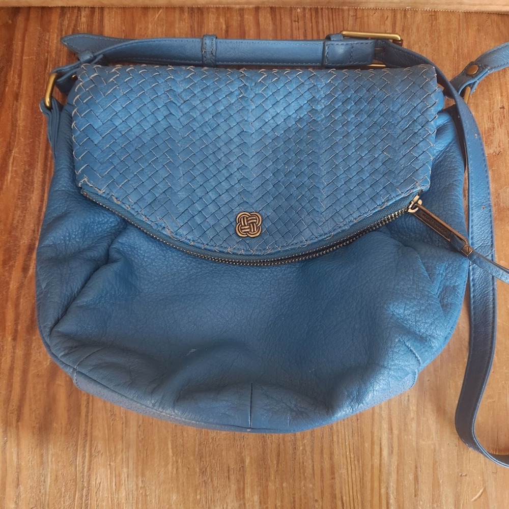 Elliott Lucca Blue Basketweave Leather Shoulder Bag Purse Turquoise Adjustable